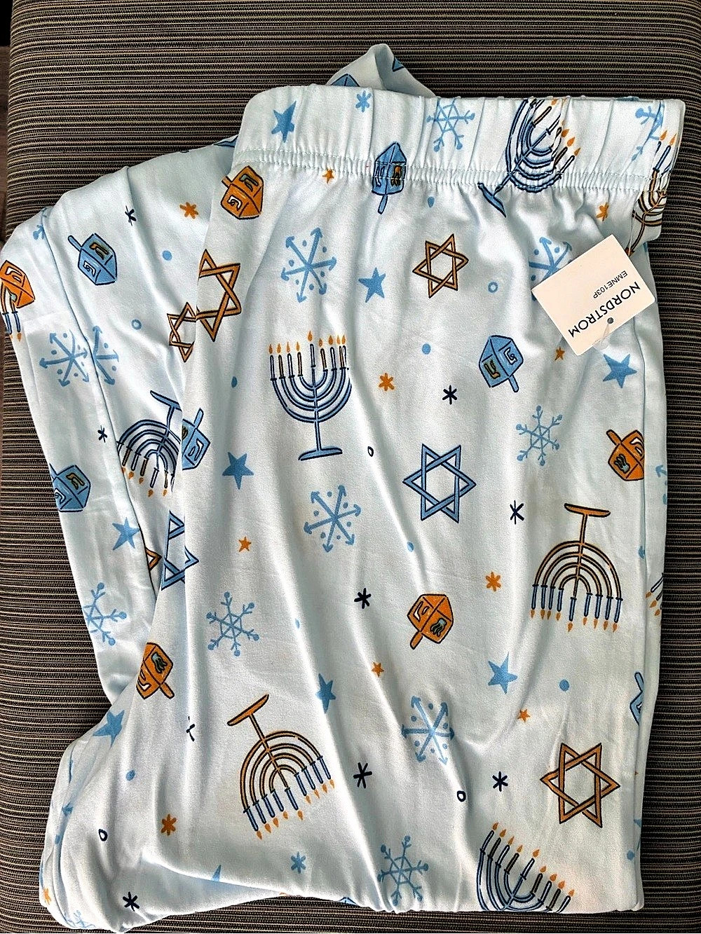 Nordstrom Hanukkah Menorah Dreidel Pajama Pants Geometric Lounge Blue L NWT